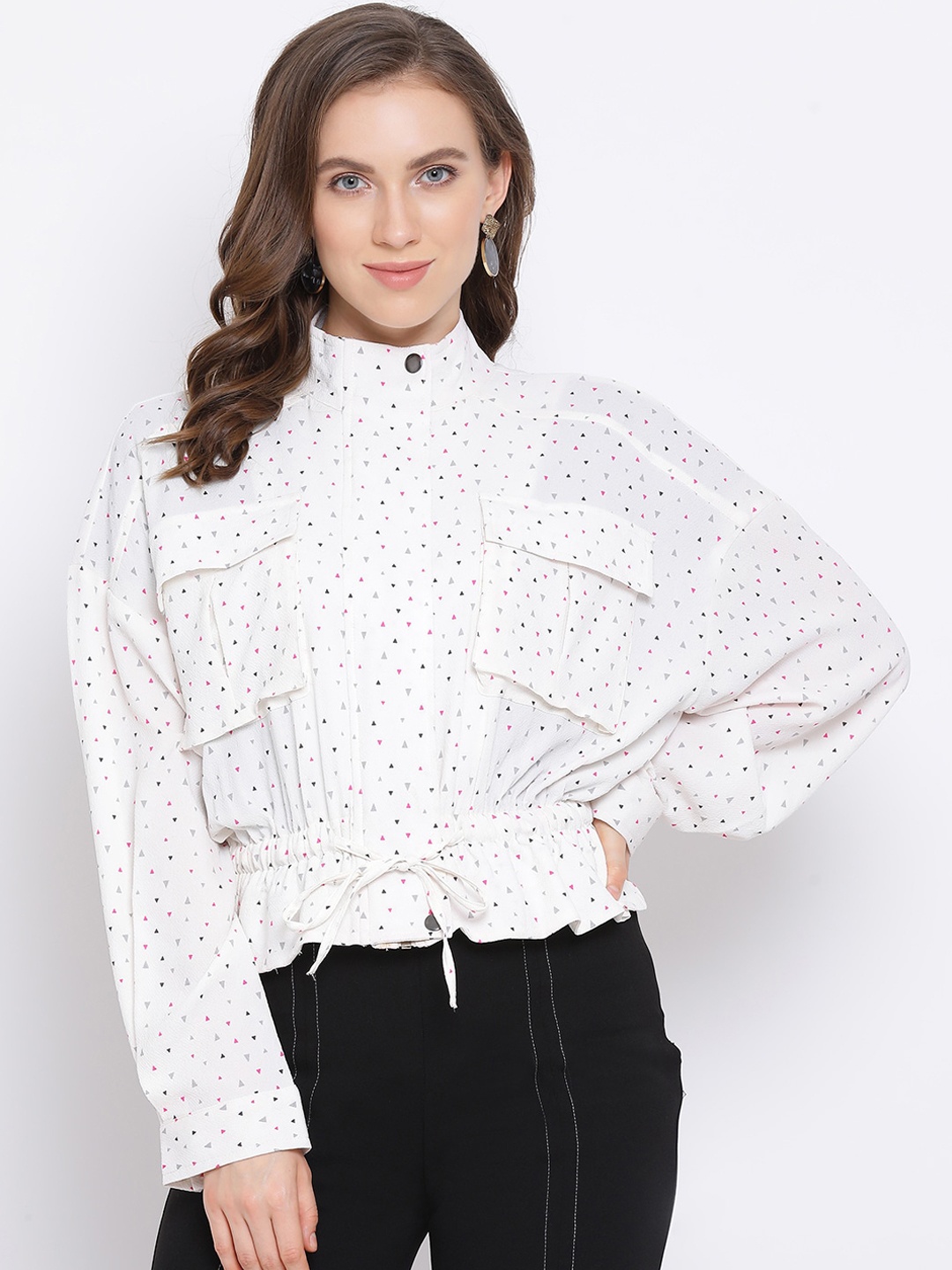 

Oxolloxo Women White Printed Tailored Jacket
