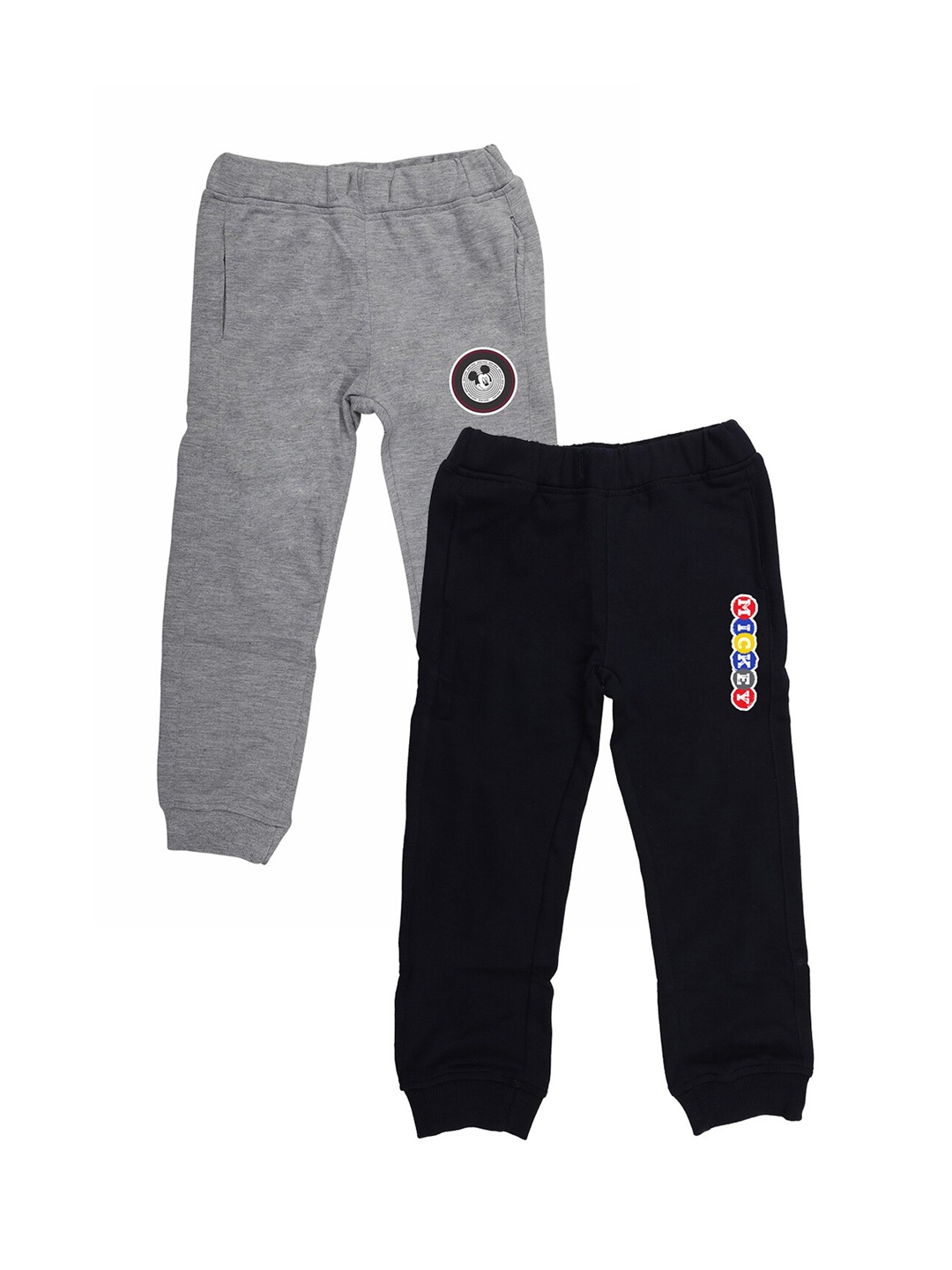 

YK Disney Boys Set of 2 Navy Blue & Grey Solid Slim-Fit Joggers