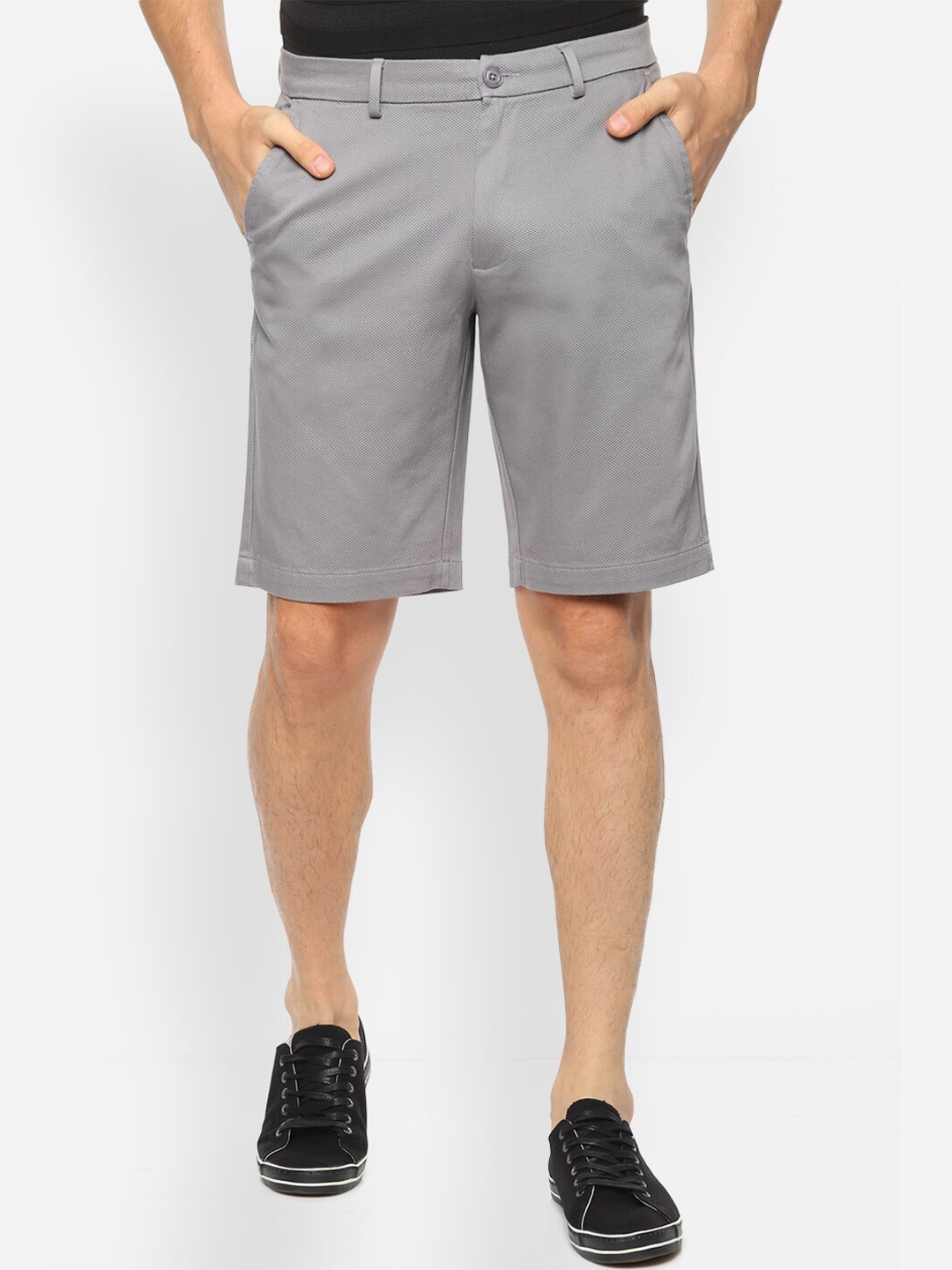 

V Dot Men Grey Self Design Regular Shorts