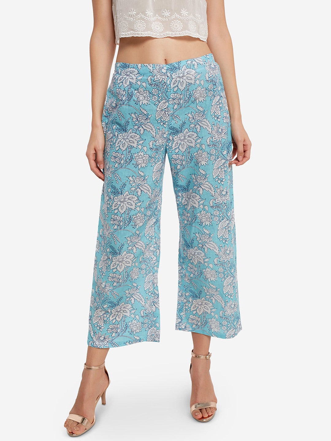 

Desi Weavess Women Blue Printed Straight Palazzos
