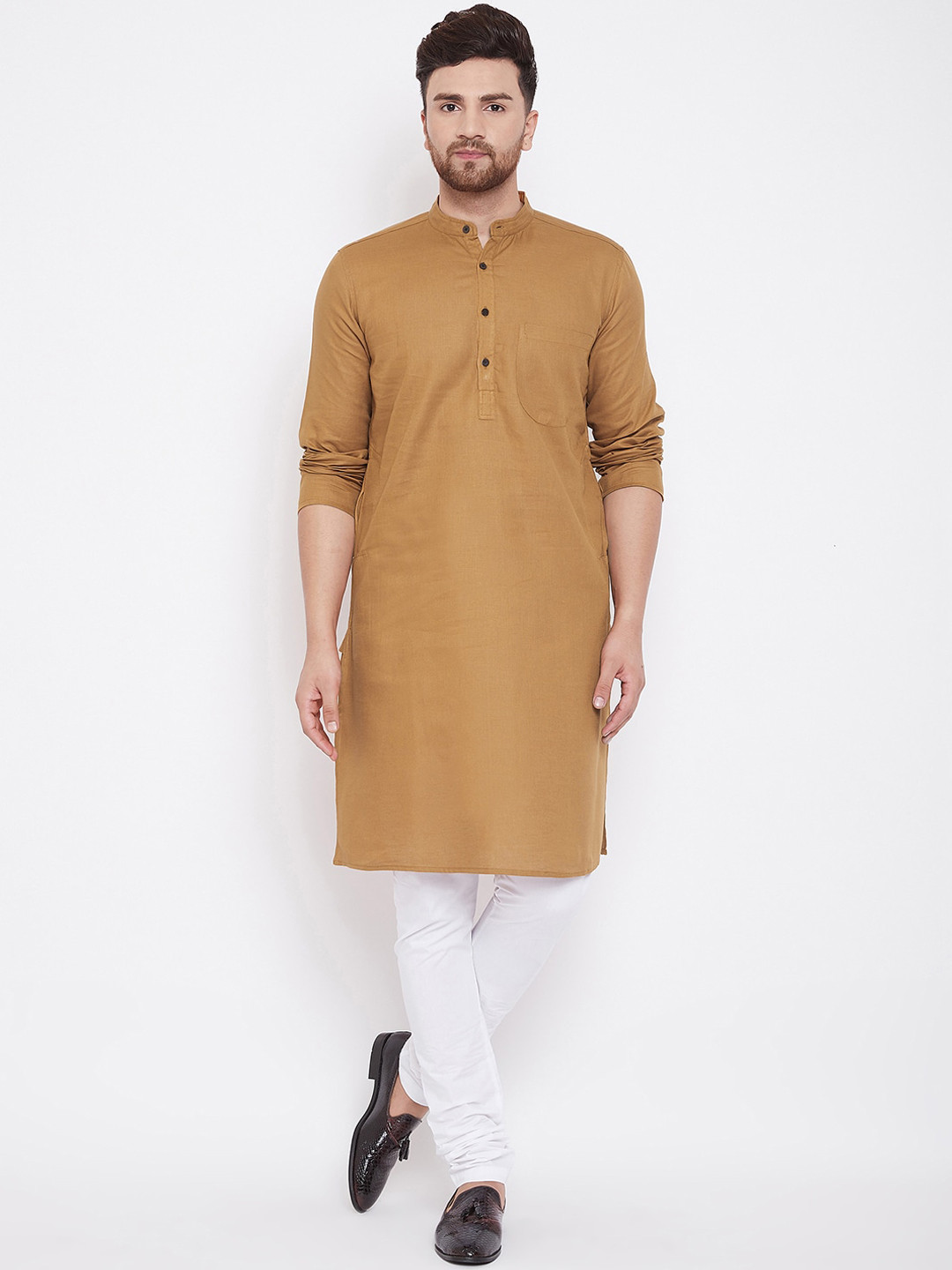 

even Men Beige Solid Straight Kurta
