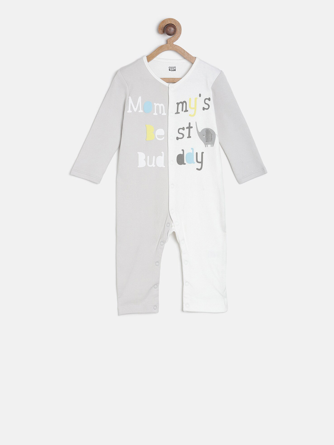 

MINI KLUB Infants Boys White & Grey Printed Romper, Multi