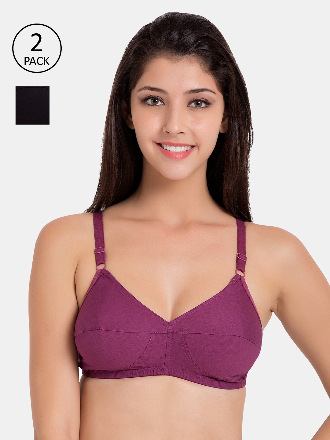 

Souminie Pack Of 2 Solid Non-Wired Non Padded Everyday Bras SLY-931, Magenta