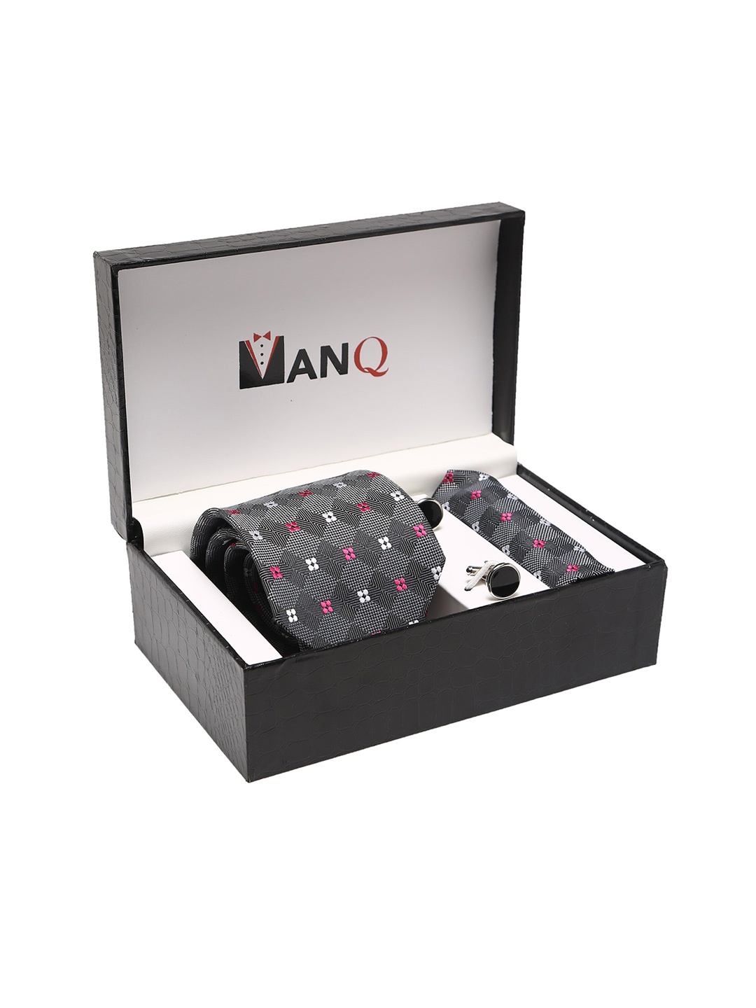 

MANQ Men Grey & White Checked Accessory Gift Set