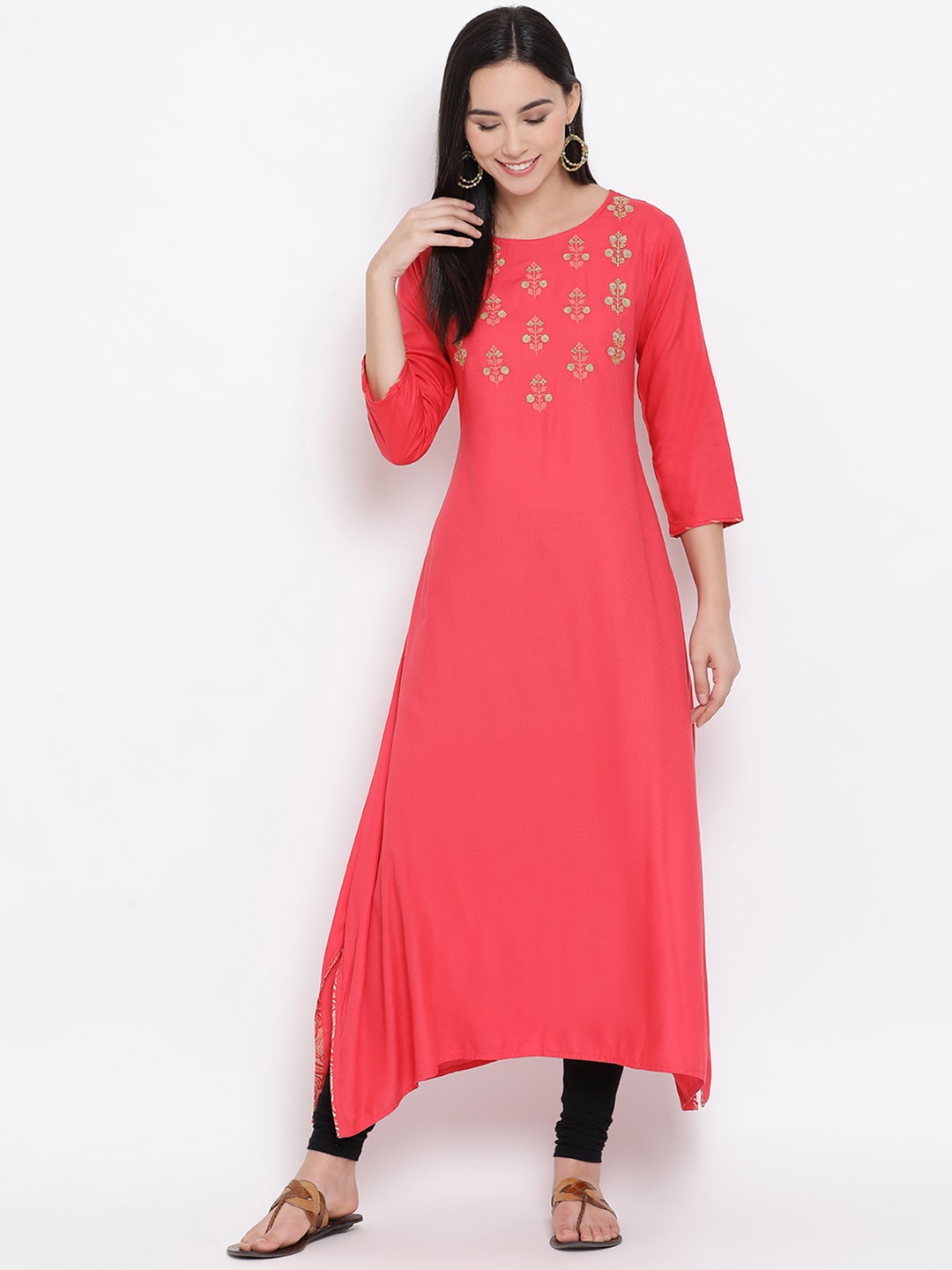 

Span Women Pink Embroidered A-Line Kurta