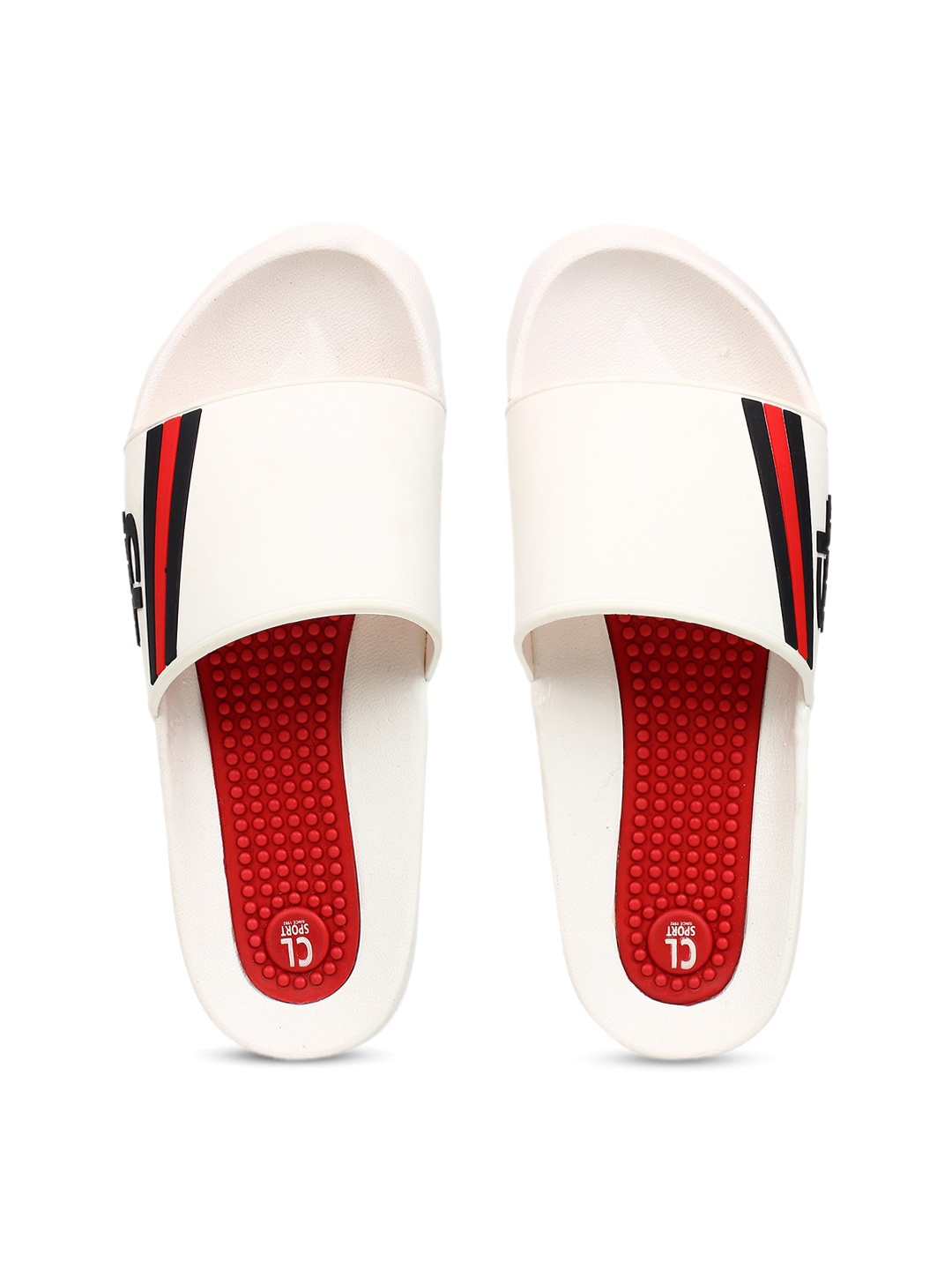 

Carlton London sports Men White & Red Colourblocked Sliders