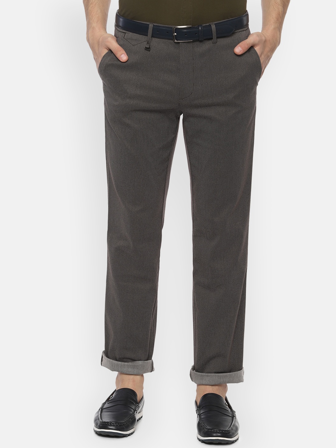 

Van Heusen Men Grey Slim Fit Self Design Regular Trousers