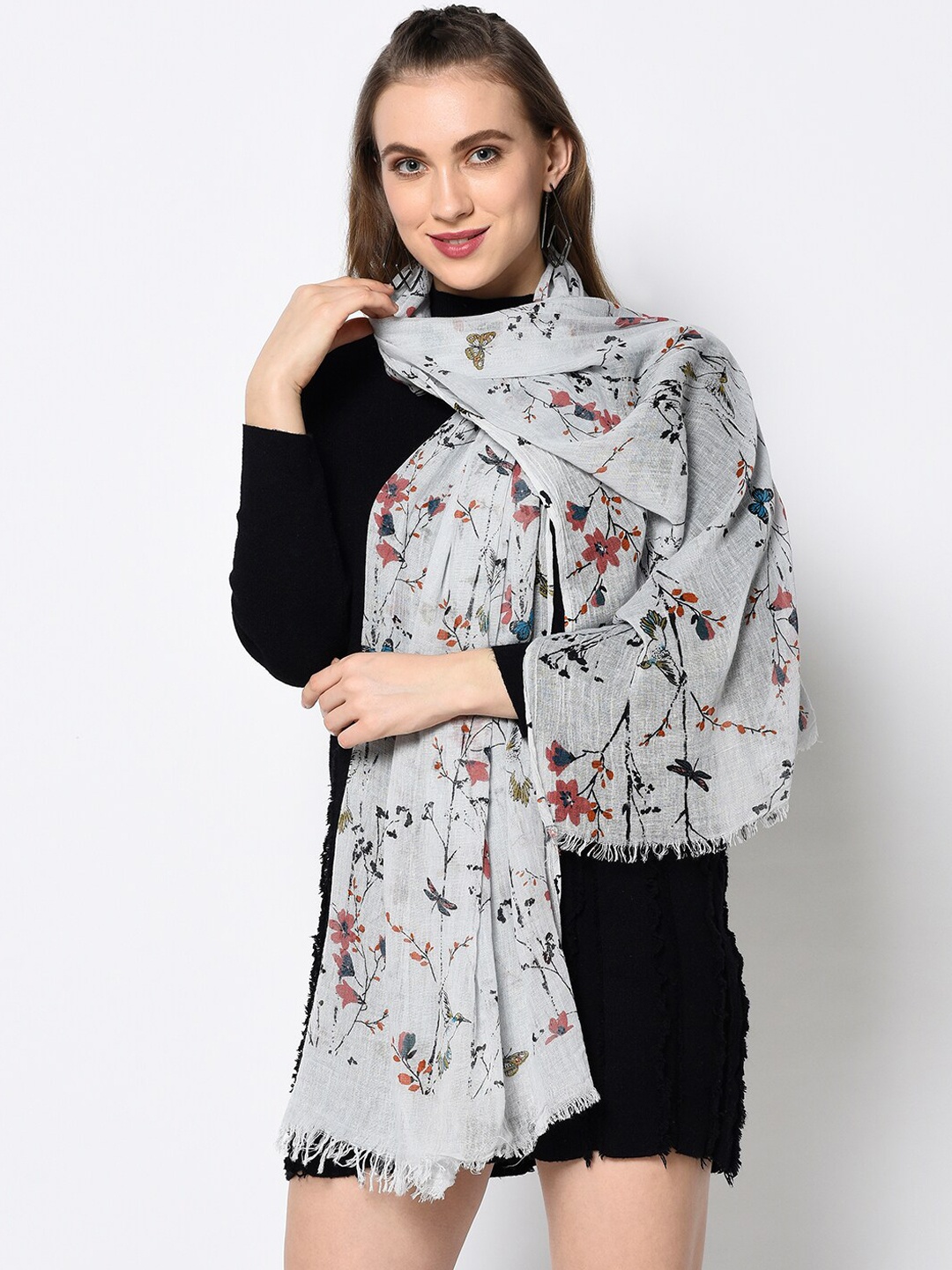 

J Style Women Grey Floral Print Stole