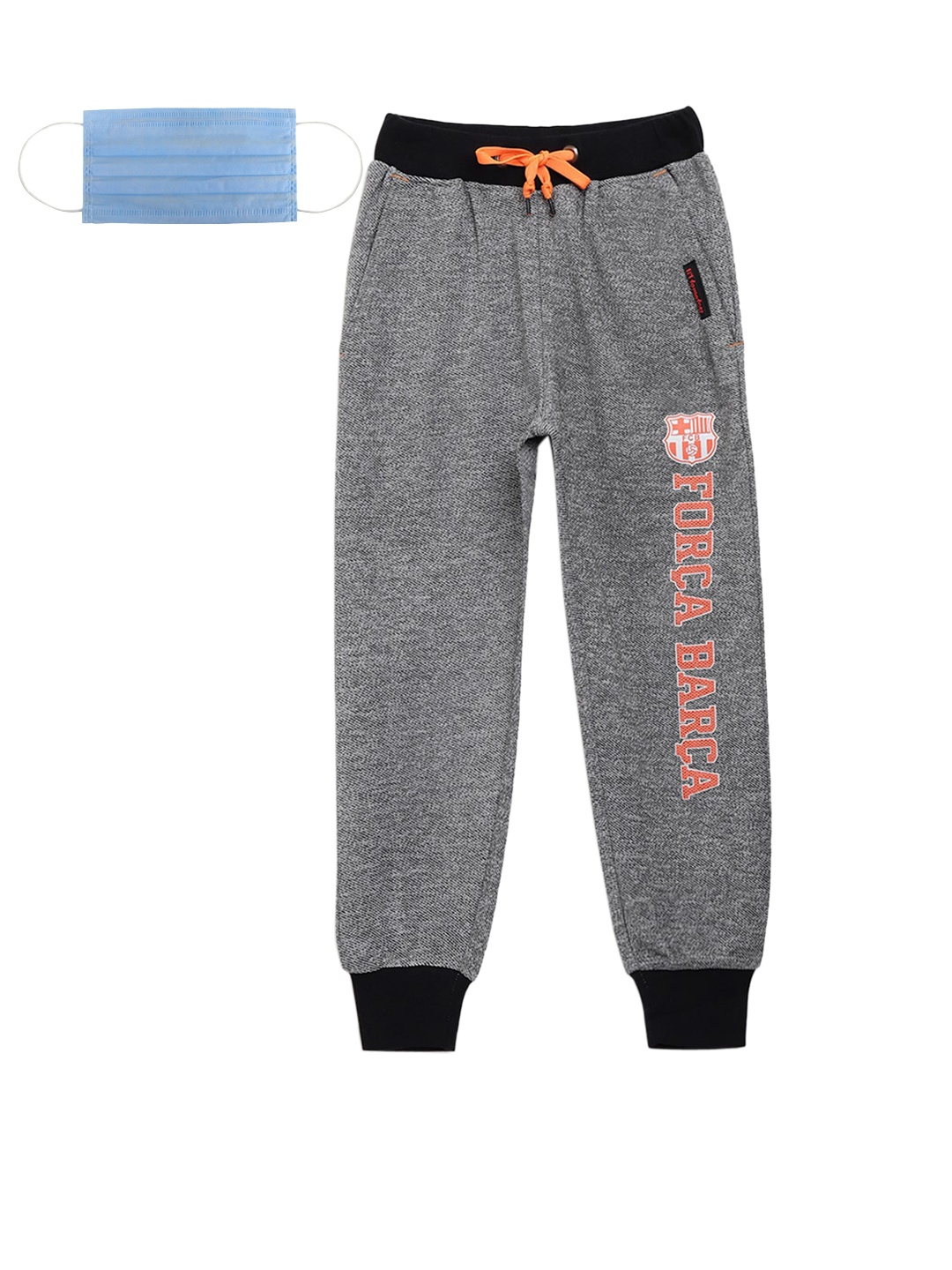 

Lil Tomatoes Boys Grey-Melange Black Textured Straight-Fit Joggers