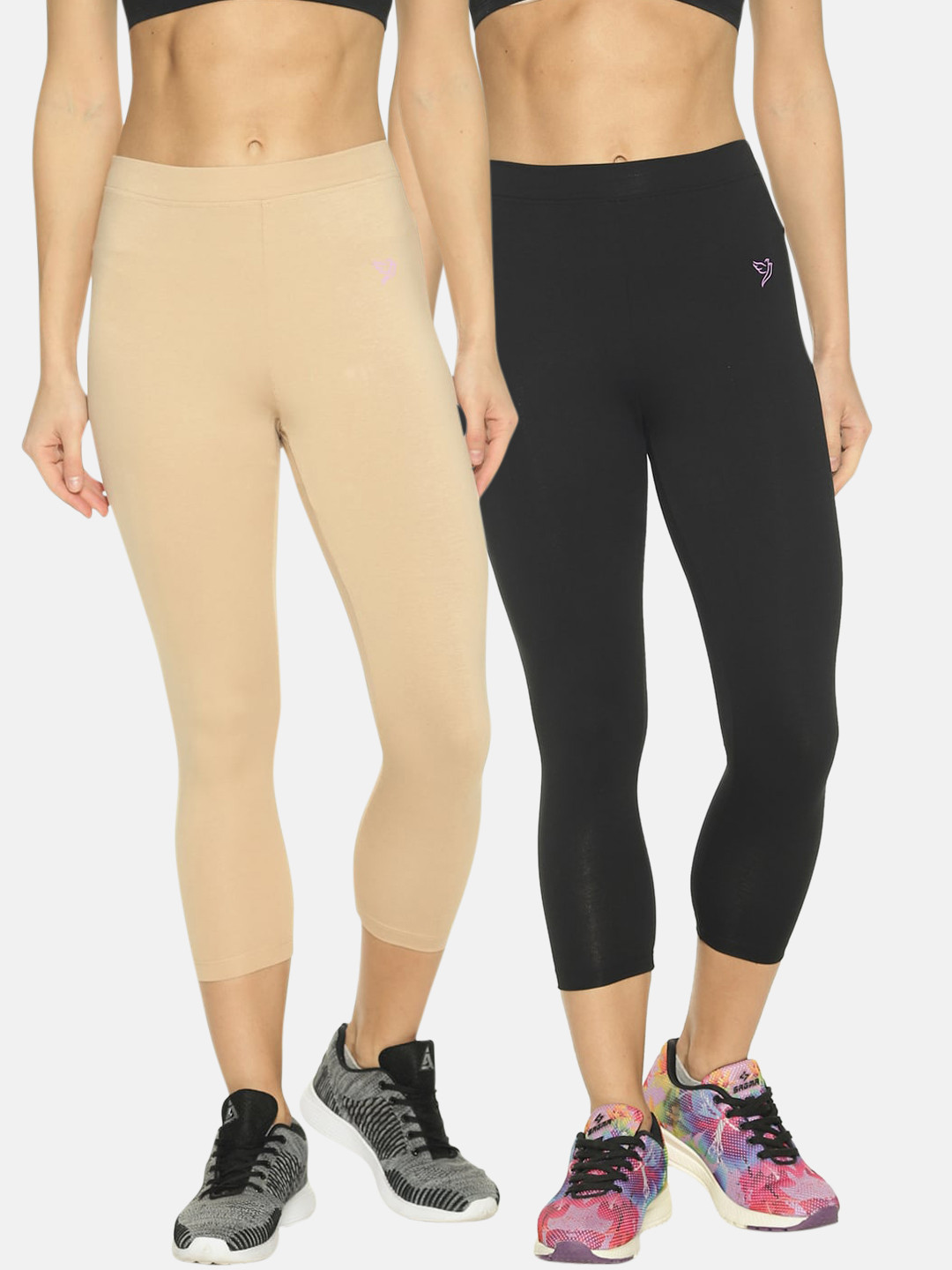 

TWIN BIRDS Pack of 2 Women Solid Skinny Fit Three-Fourth Stretch Cotton Capris, Black