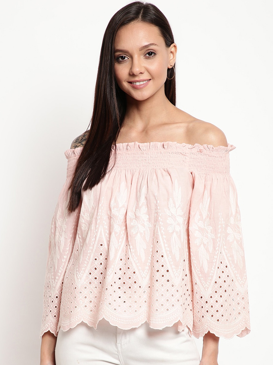 

Mayra Women Nude Self Design Bardot Top