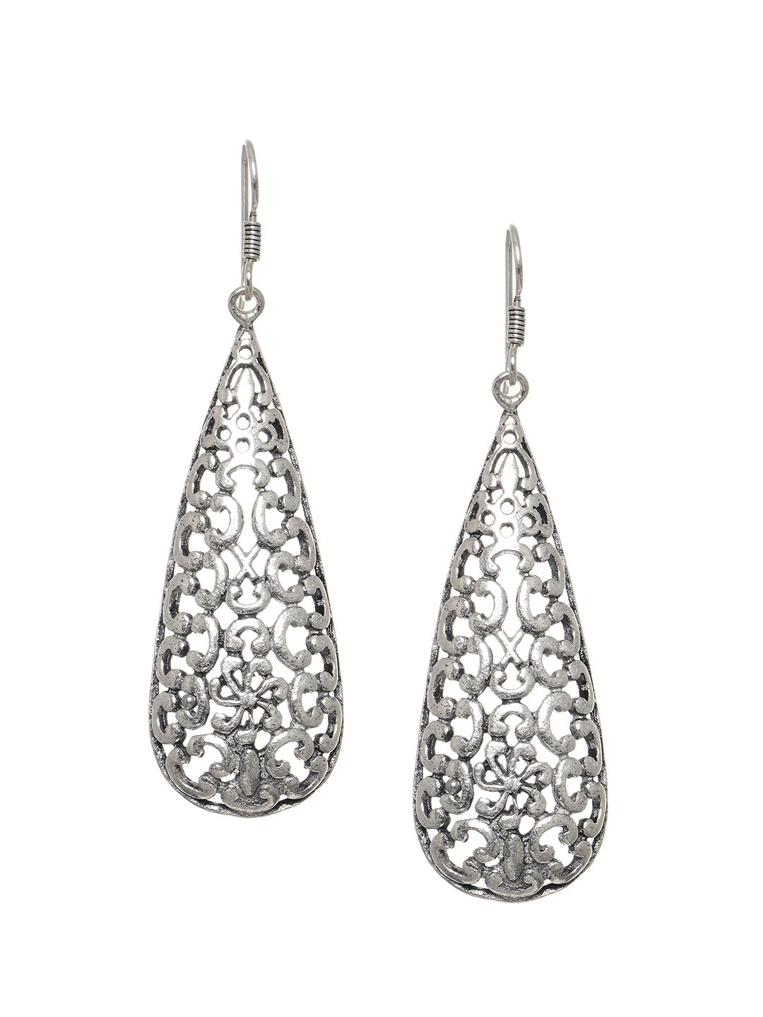 

INDYA Silver-Plated Teardrop Shaped Drop Earrings