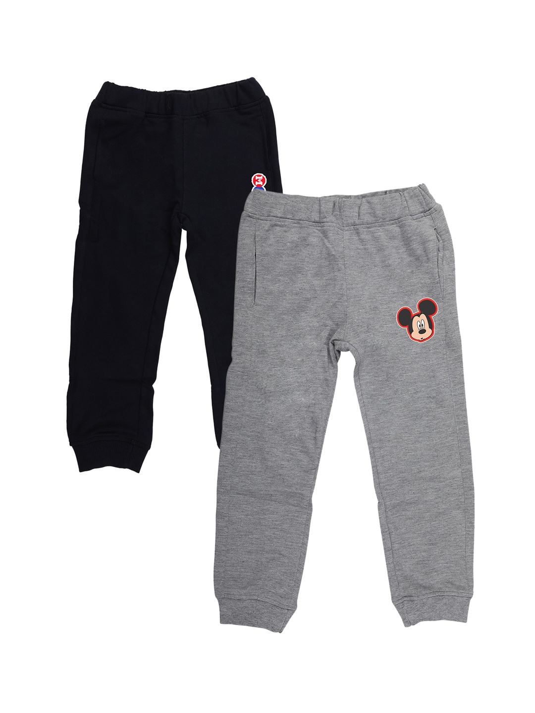 YK Disney Boys Set of 2 Navy Blue & Grey Solid Slim-Fit Joggers