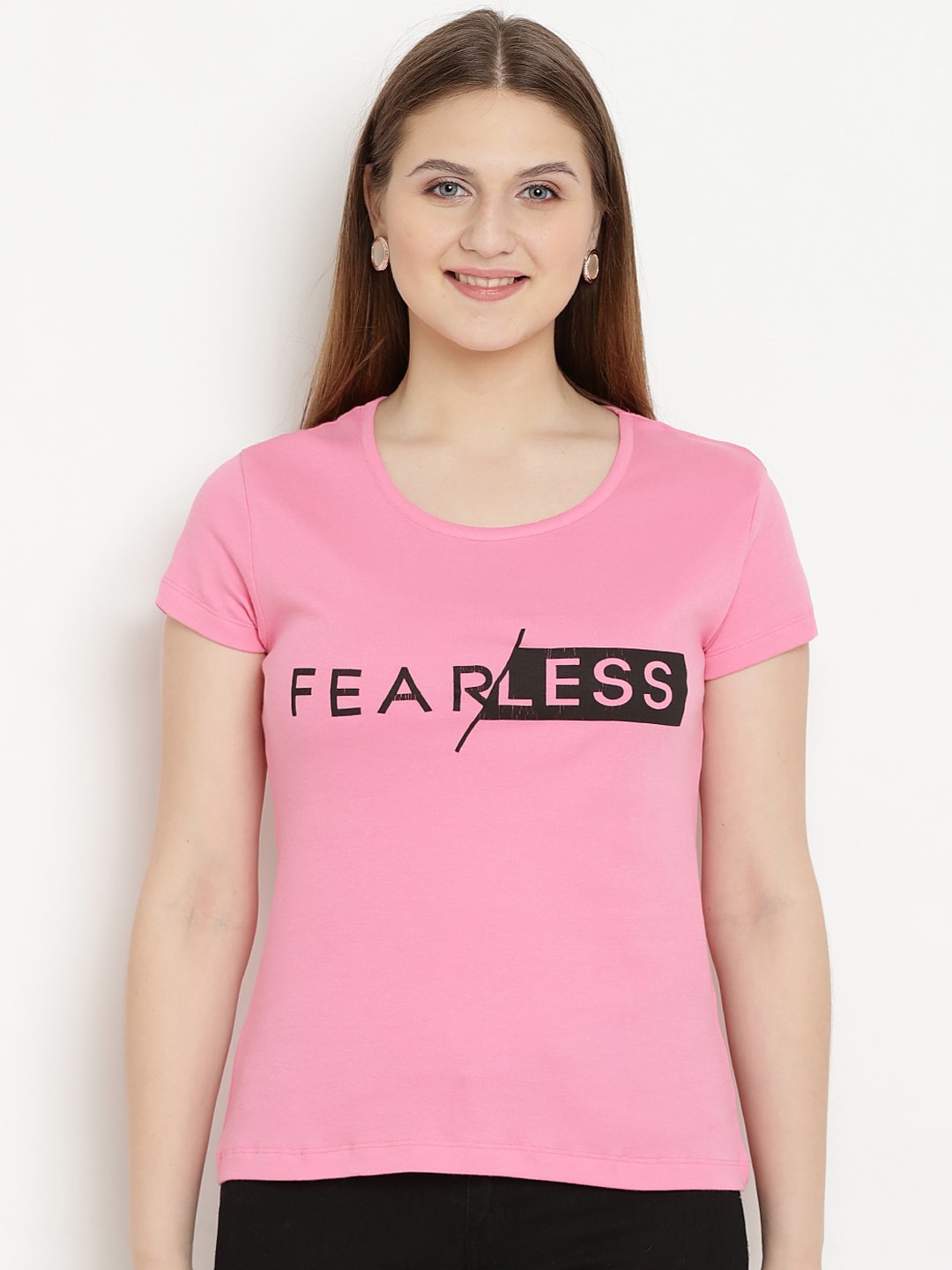 

berrytree Women Pink Printed Round Neck Sustainable Organic Cotton T-shirt