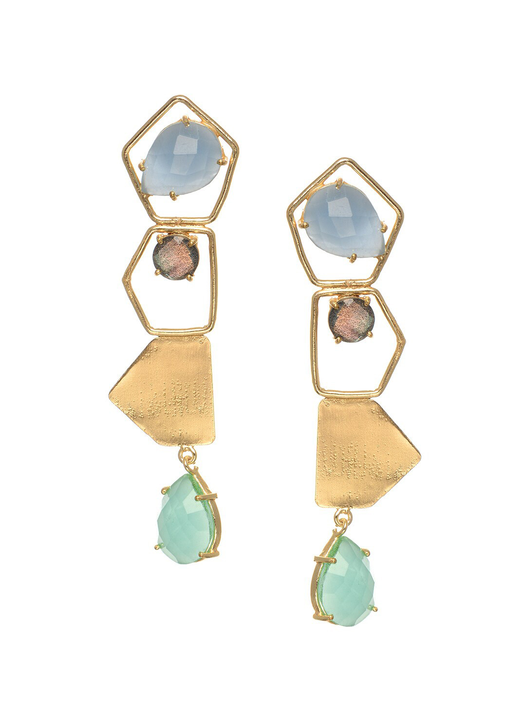 

INDYA Green & Gold-Toned Contemporary Drop Earrings