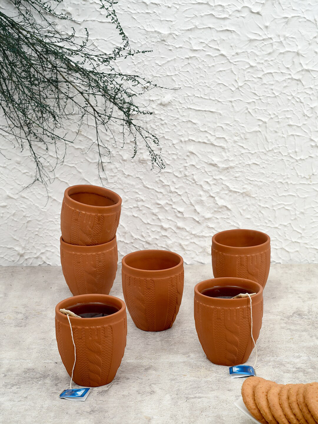 

Unravel India Brown Solid Set Of 6 Terracotta Kulladhs Set