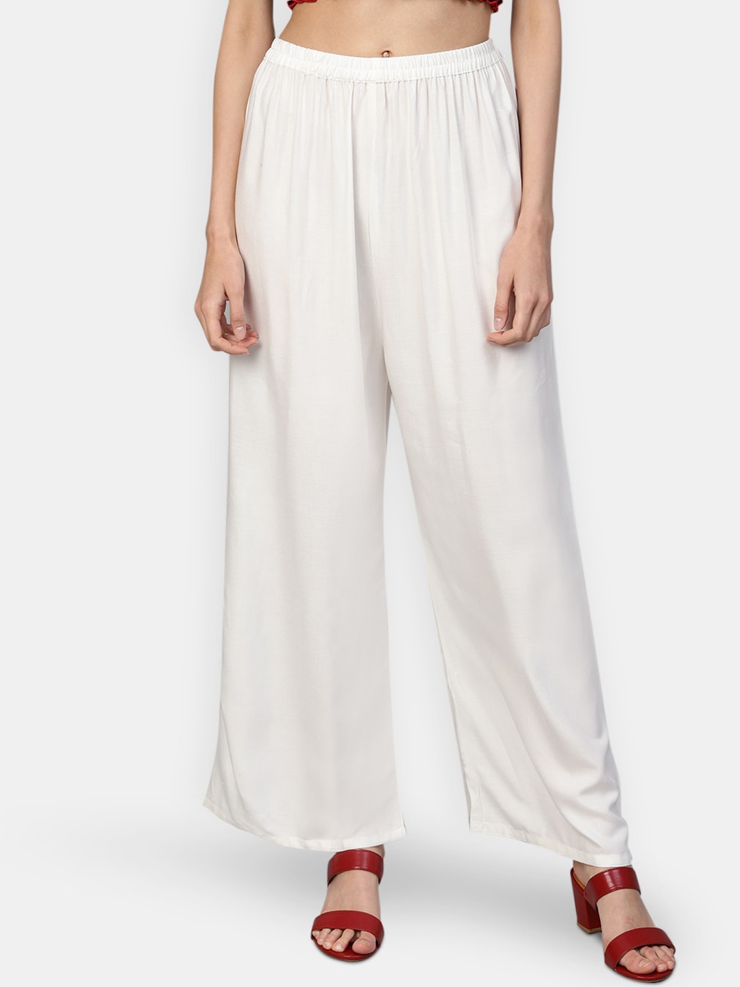 

Jompers Women Off-White Solid Straight Palazzos