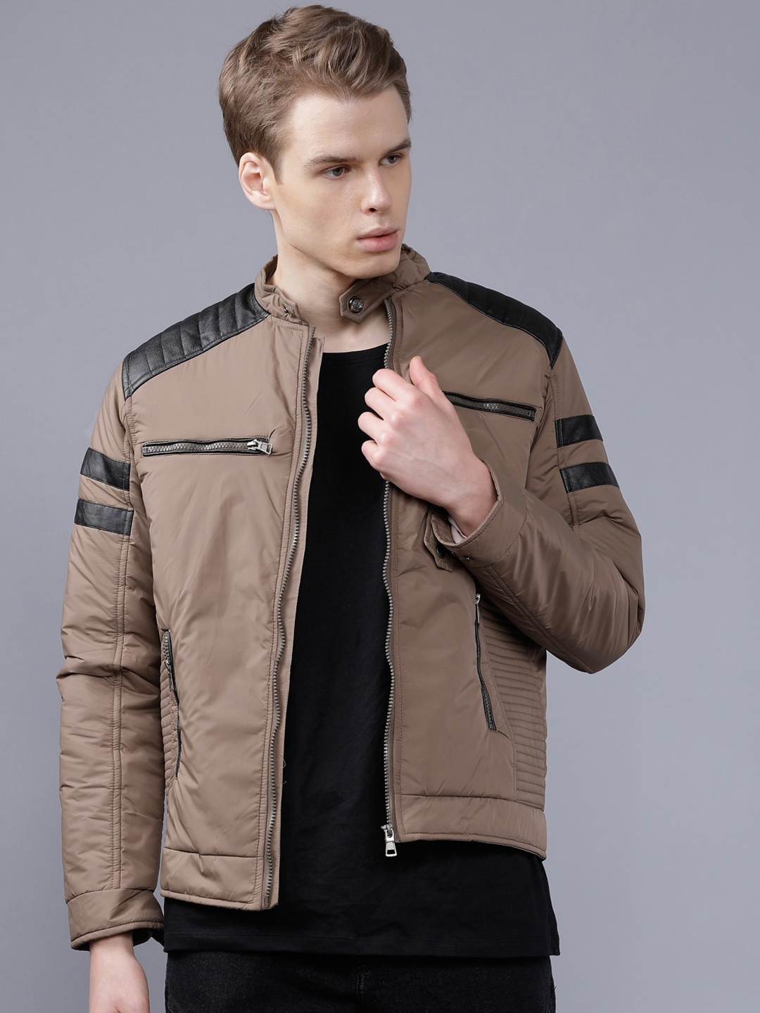

The Indian Garage Co Men Beige Solid Lightweight Bomber Jacket