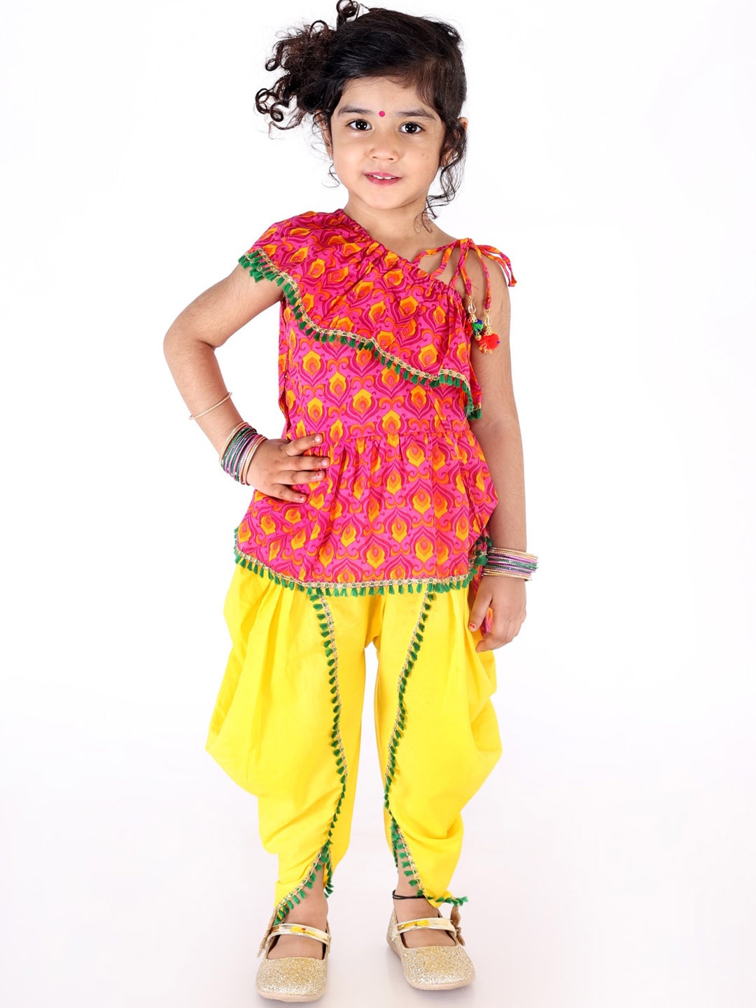 

KID1 Girls Pink & Yellow Printed Kurti with Dhoti Pants