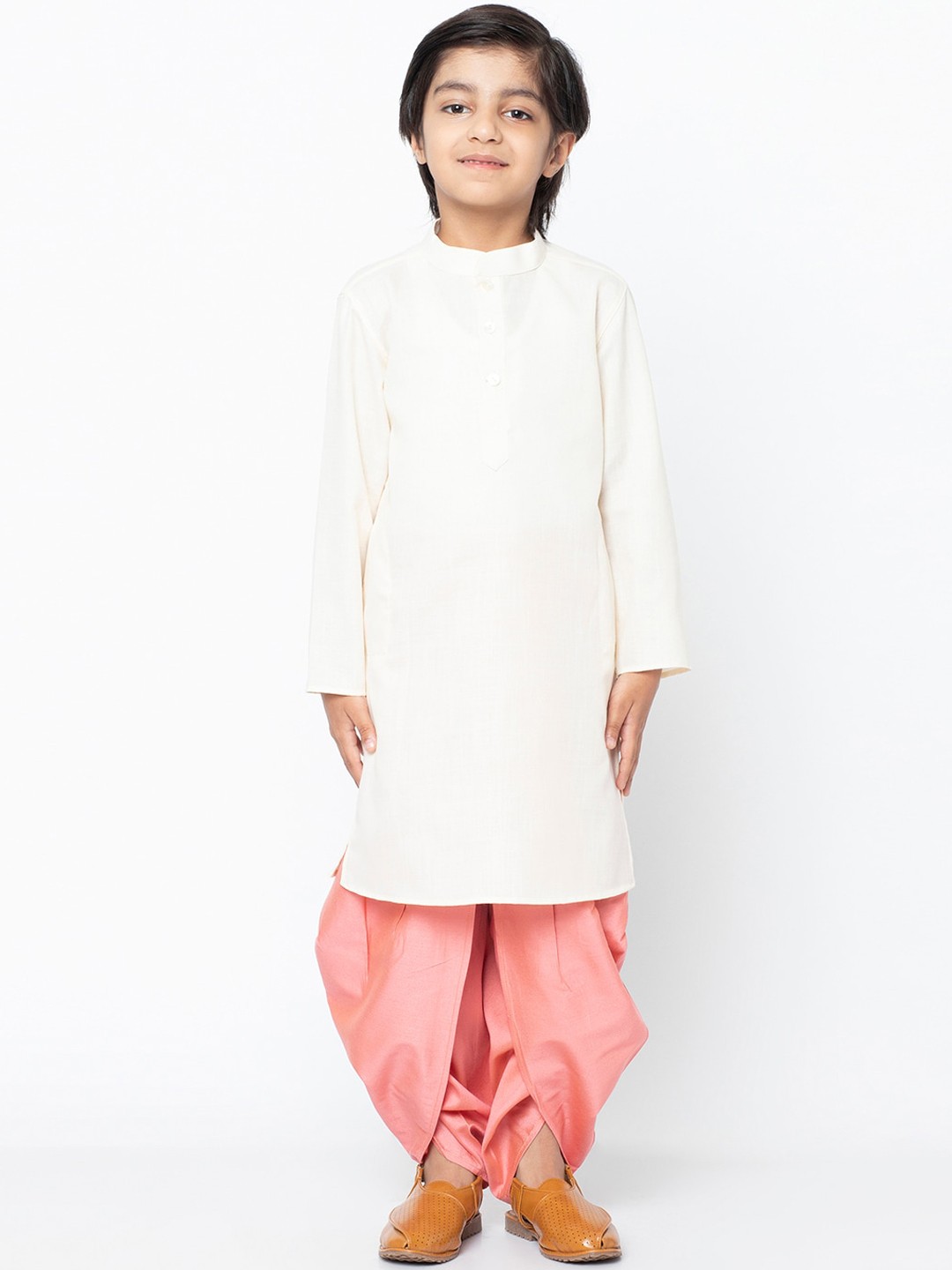 

KISAH Boys Cream-Coloured & Pink Solid Kurta with Dhoti Pants