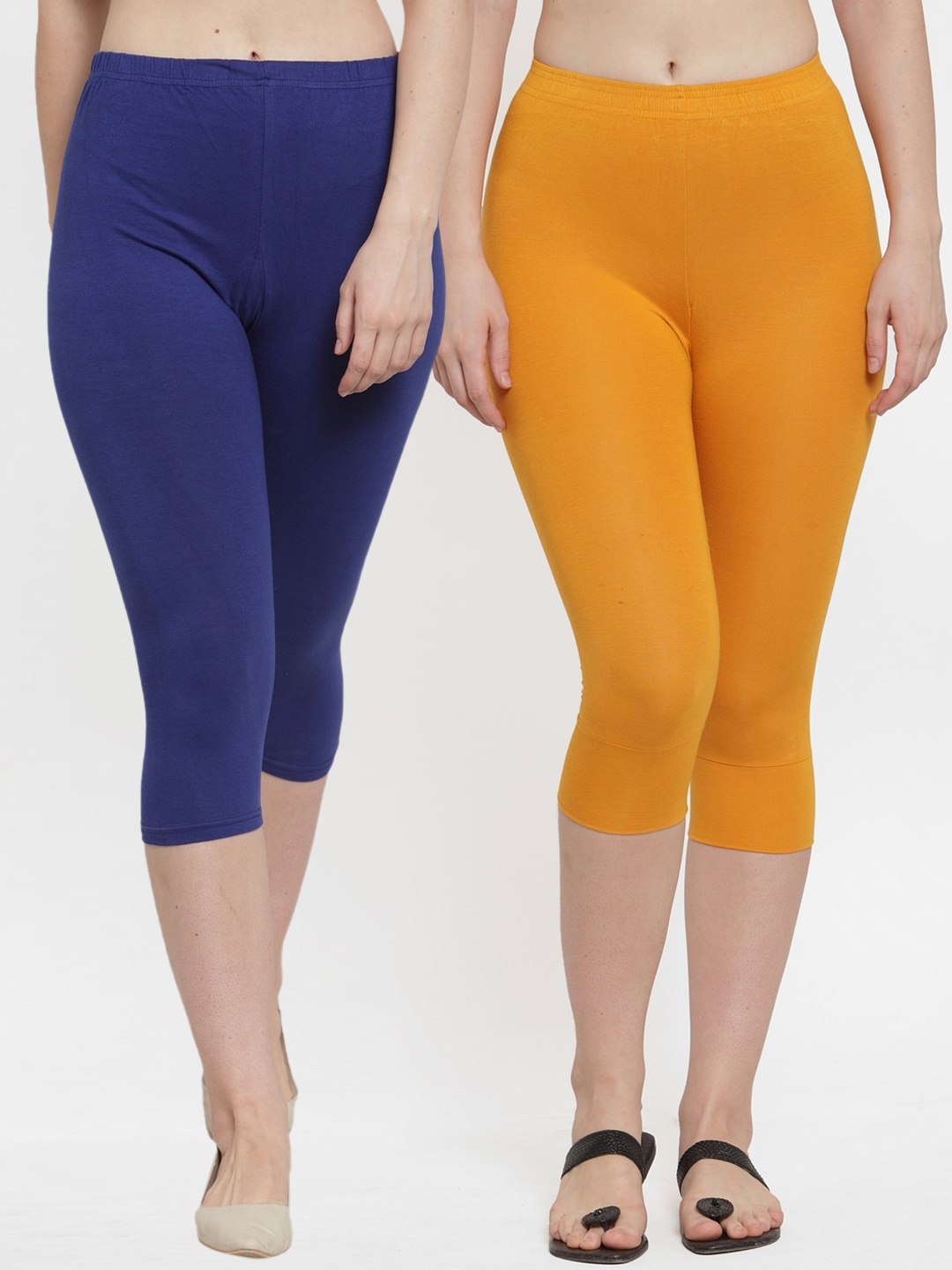 

GRACIT Women Pack Of 2 Solid Three-Fourth Length Leggings, Blue