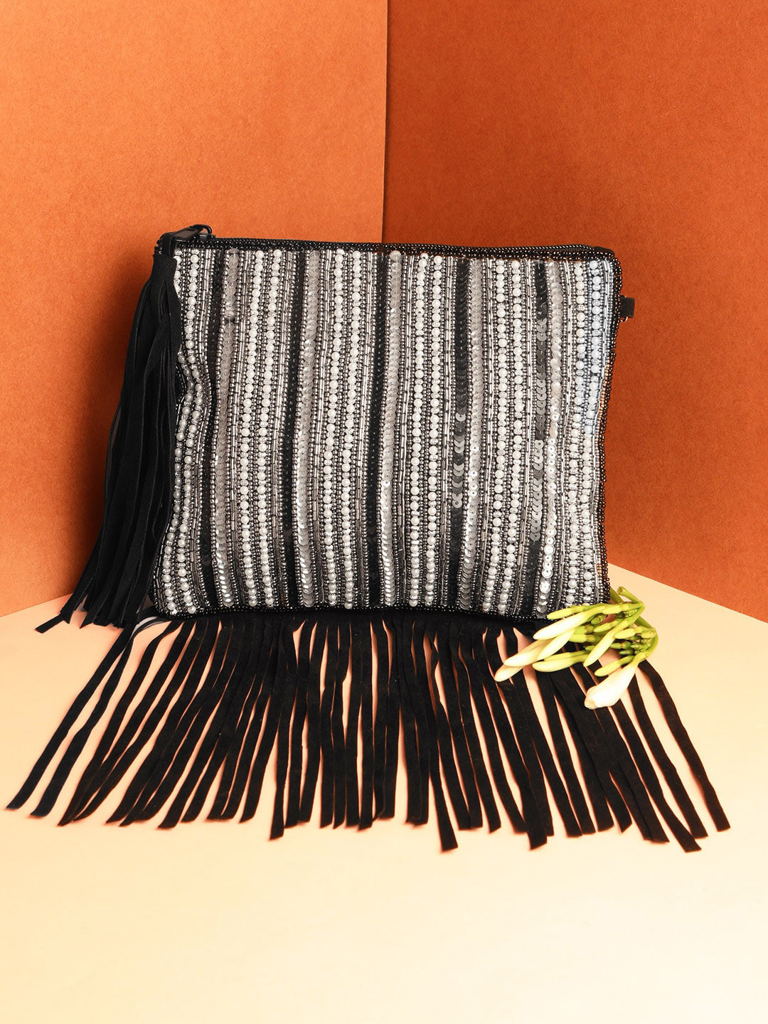 

STREET 9 Black Embellished Clutch