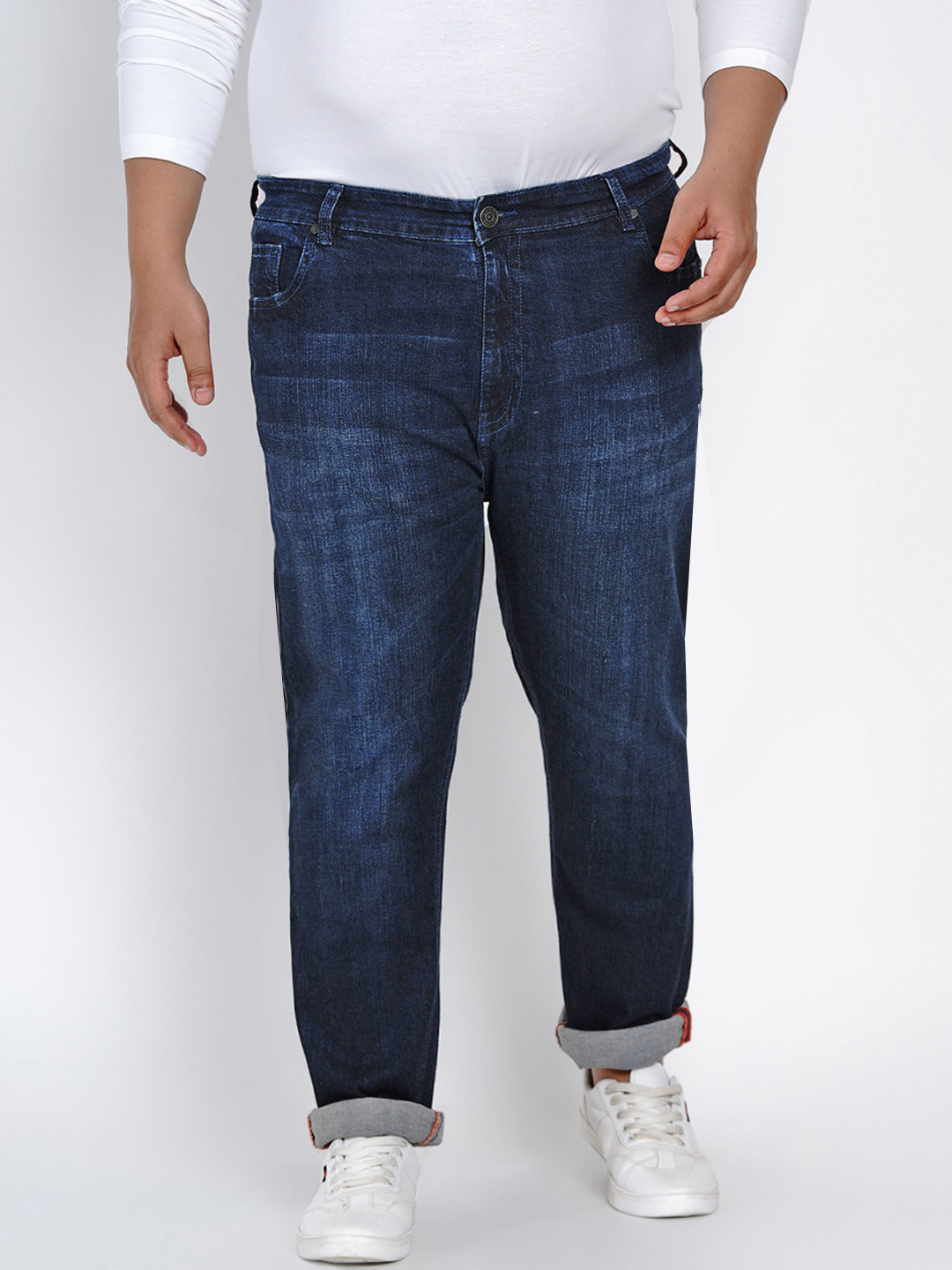 

John Pride Plus Size Men Regular Fit Mid-Rise Low Distress Stretchable Jeans, Blue