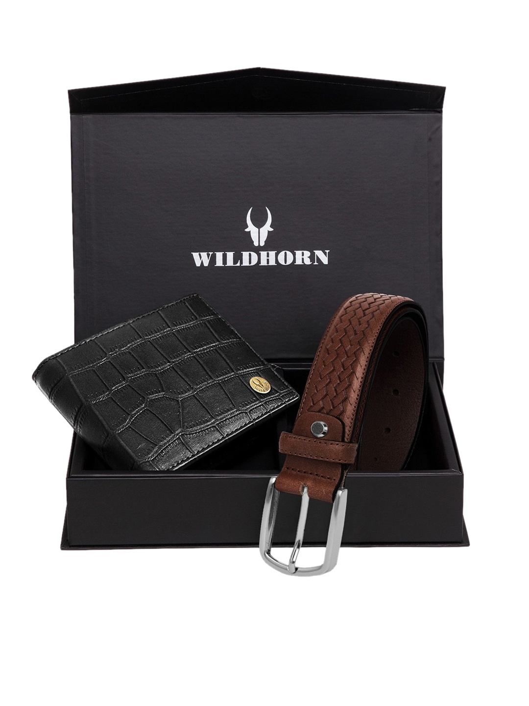 

WildHorn Men Black & Brown Textured RFID Protected Genuine Leather Accessory Gift Set