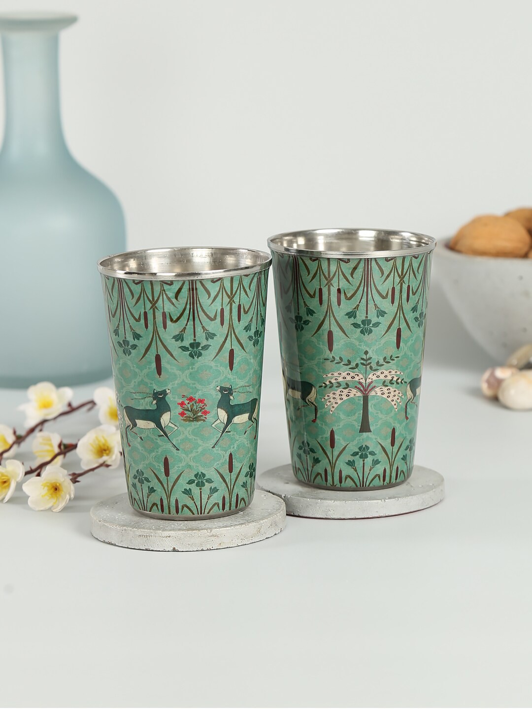 

India Circus by Krsnaa Mehta Green Set of 2 Printed Steel Tumbler