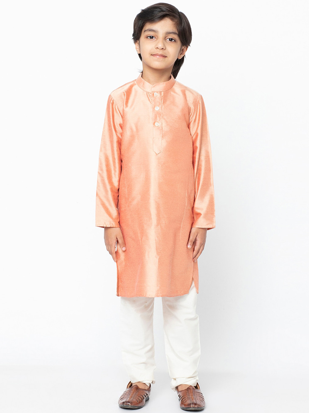 

KISAH Boys Peach Solid Straight Kurta