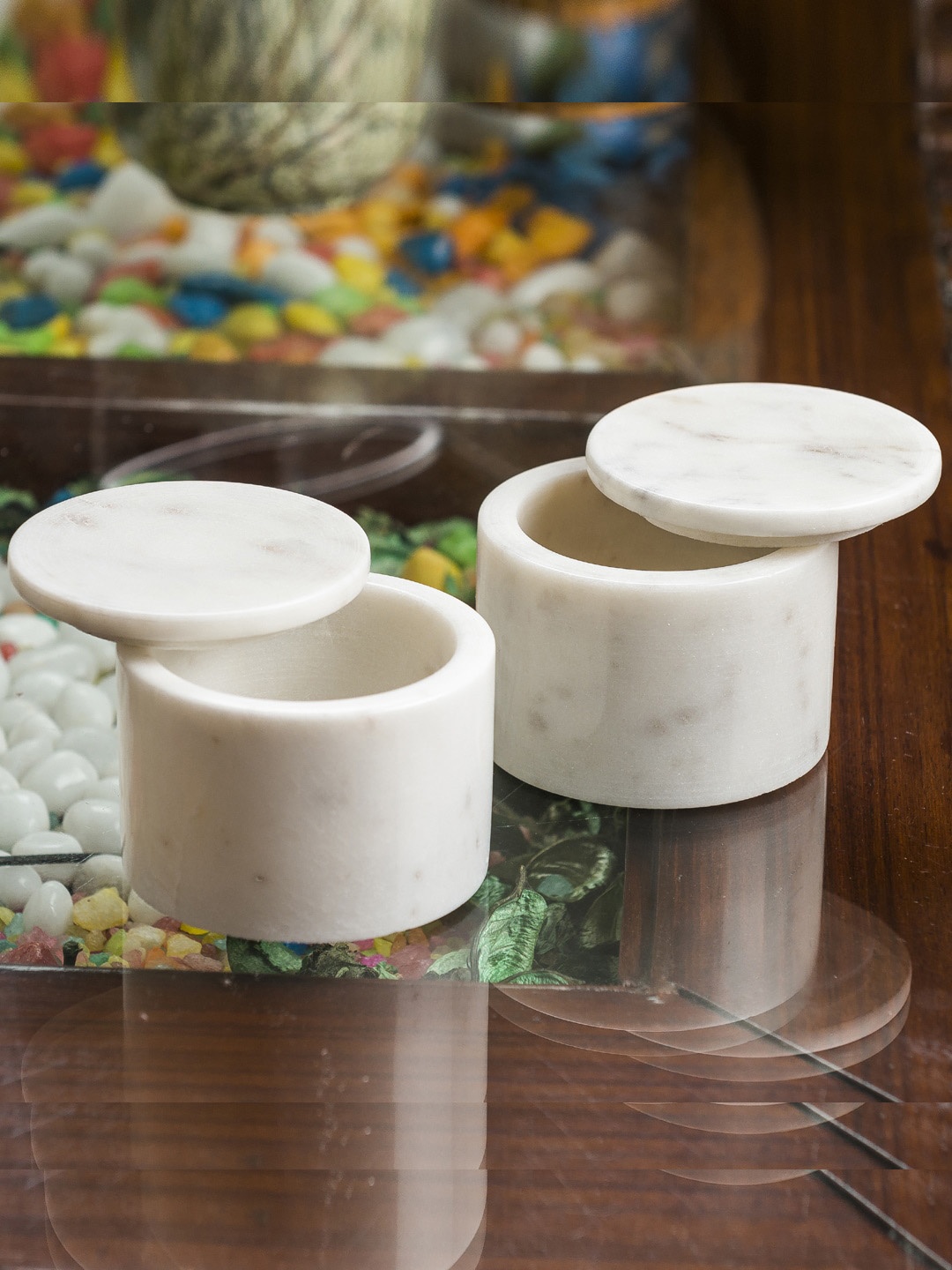 

NikkisPride Set Of 2 White Marble Salt & Pepper Cellars