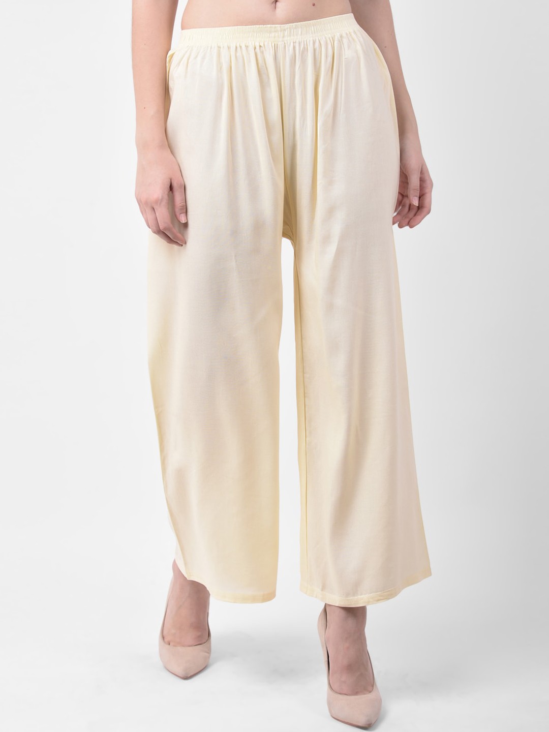 

GRACIT Women Off-White Solid Straight Palazzos