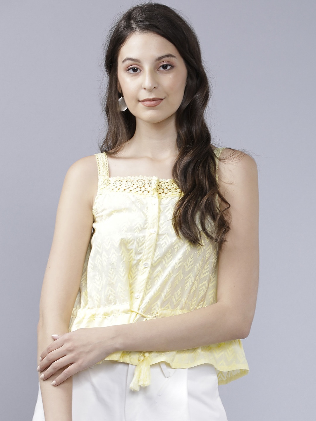 

Tokyo Talkies Women Yellow Embroidered Peplum Top
