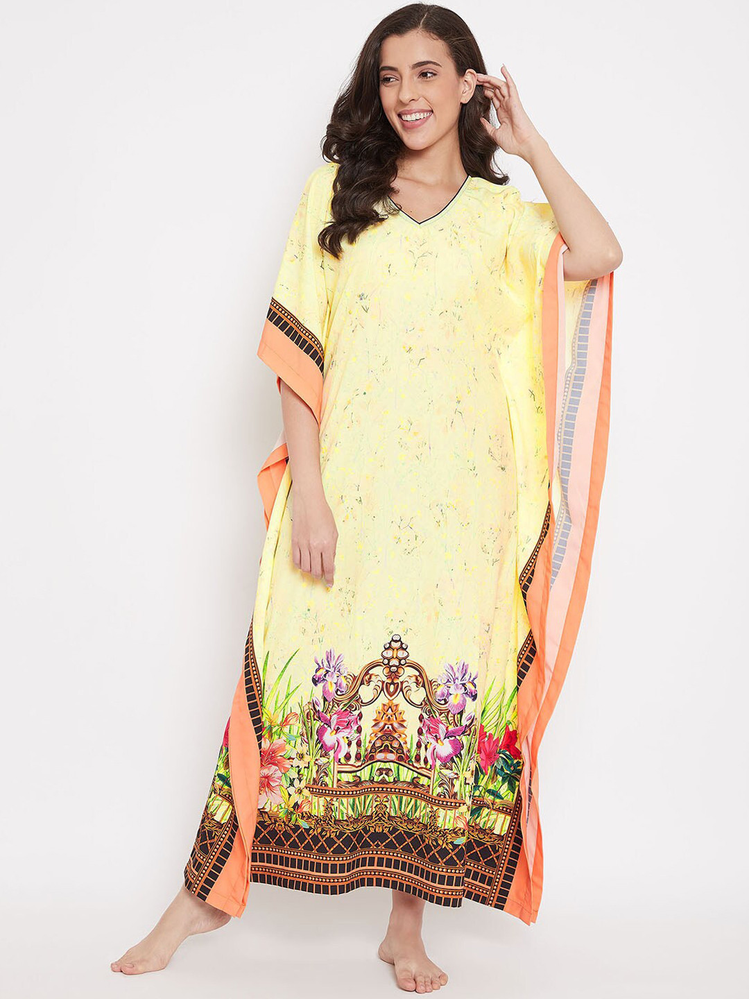 

The Kaftan Company Yellow Printed Nightdress