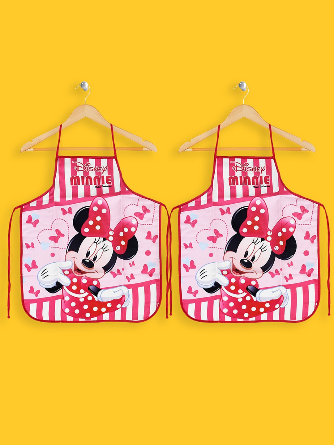 

Kuber Industries Unisex Pack Of 2 Pink & Red Disney Minnie Print Silk Waterproof Kitchen Apron