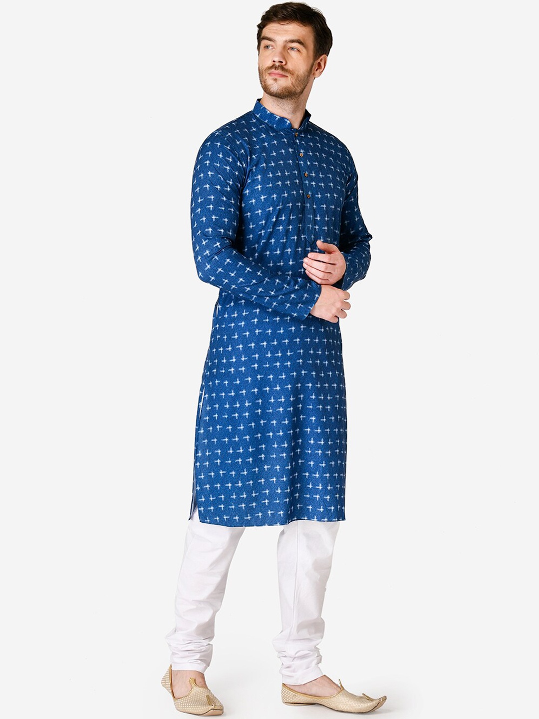 

TABARD Men Blue Printed Straight Kurta