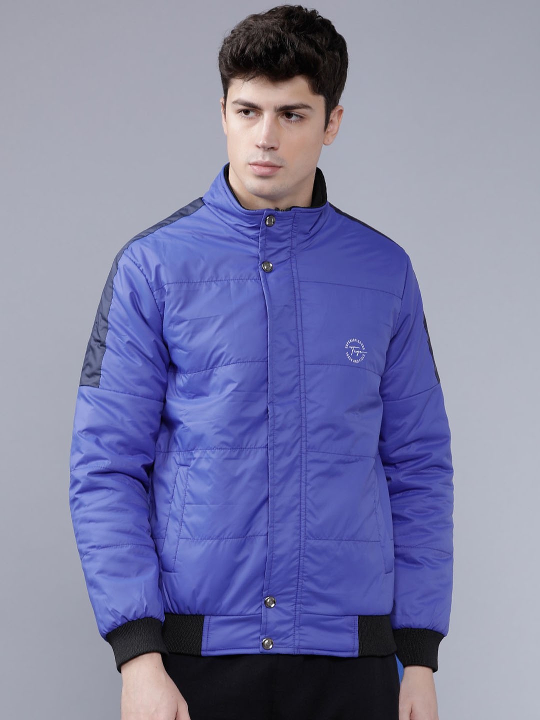 

The Indian Garage Co Men Blue Solid Lightweight Bomber
