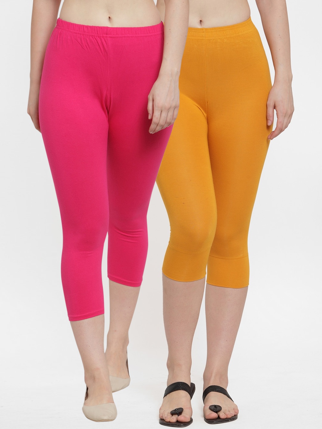 

GRACIT Women Pack Of 2 Solid Three-Fourth Length Leggings, Pink
