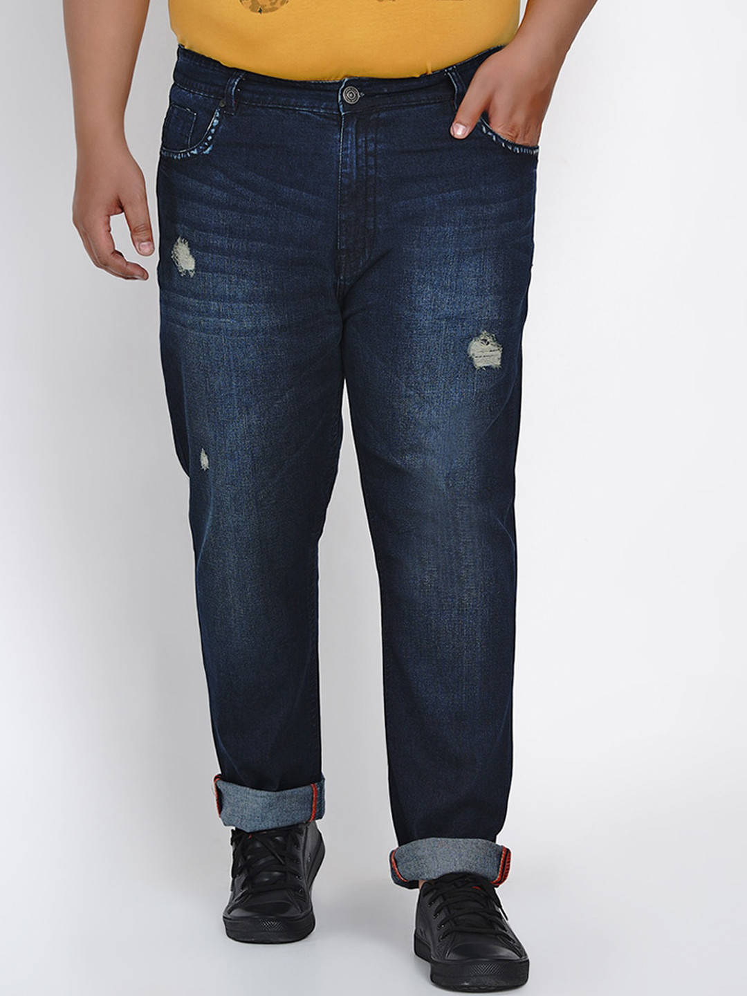 

John Pride Men Plus Size Regular Fit Mid-Rise Mildly Distressed Stretchable Jeans, Blue