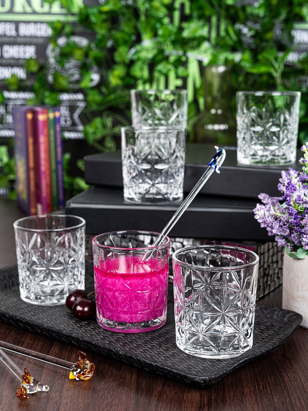 GOODHOMES Set Of 6 Transparent Textured Glass Juice Tumblers