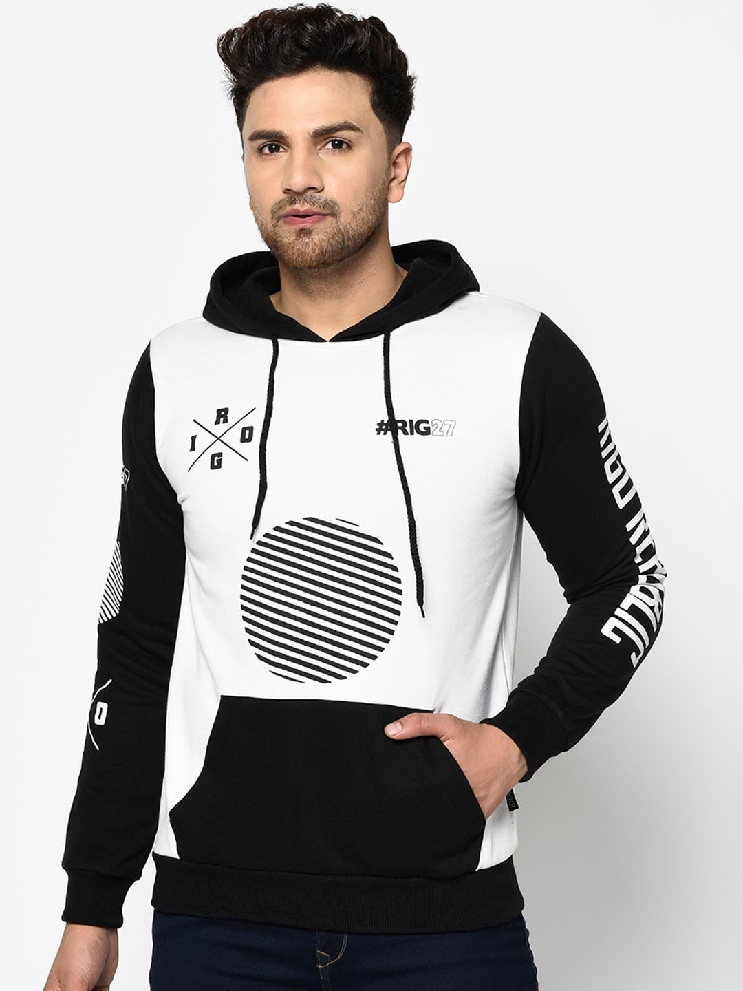 

Rigo Men White Printed Hooded Sweatshirt