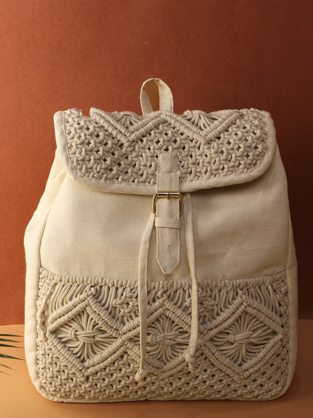 

STREET 9 Women Cream-Coloured Textured Backpack