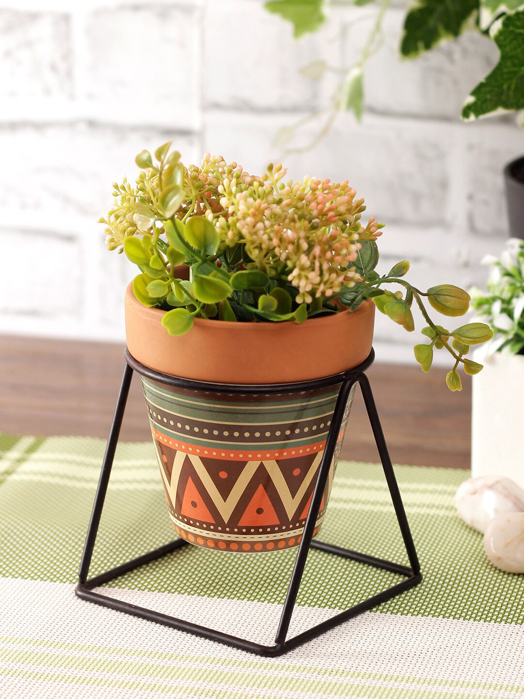 

Aapno Rajasthan Brown Printed Ceramic Planter with Stand