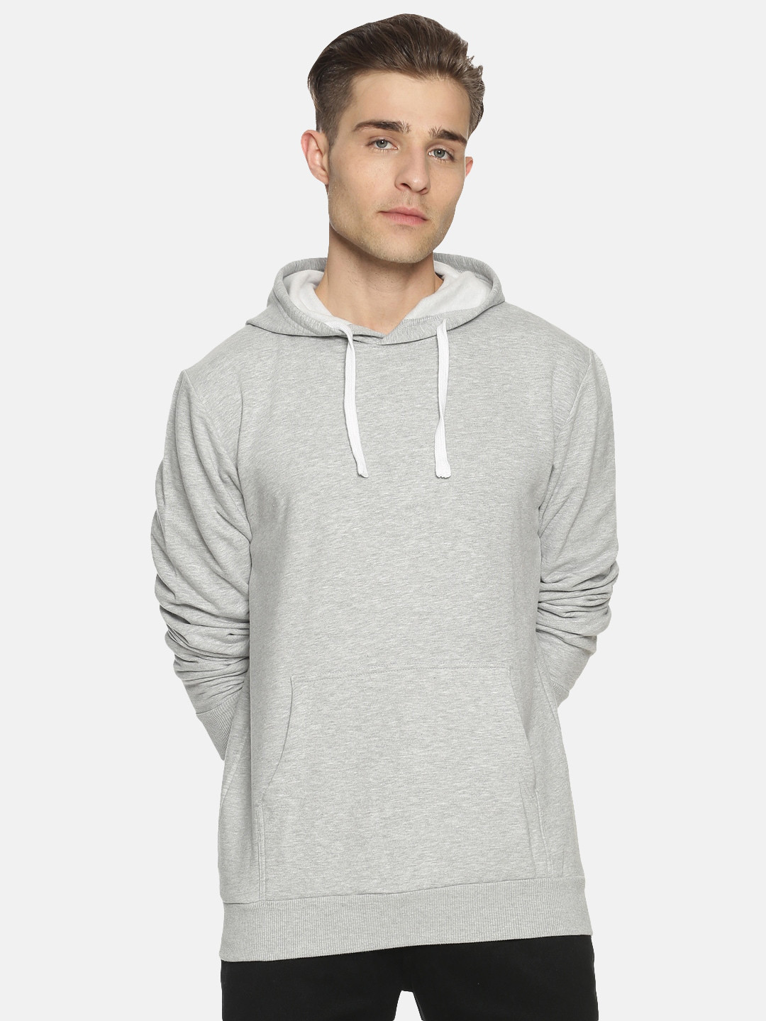 

Instafab Men Grey Solid Hooded Sweatshirt