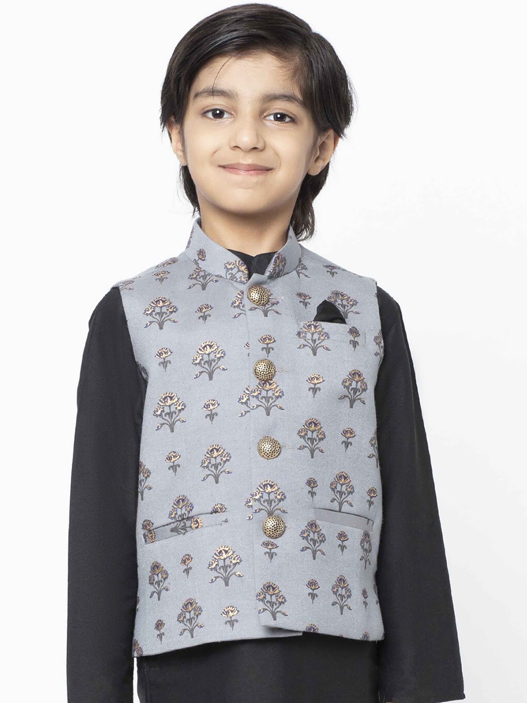 

KISAH Boys Grey & Beige Printed Woven Nehru Jacket