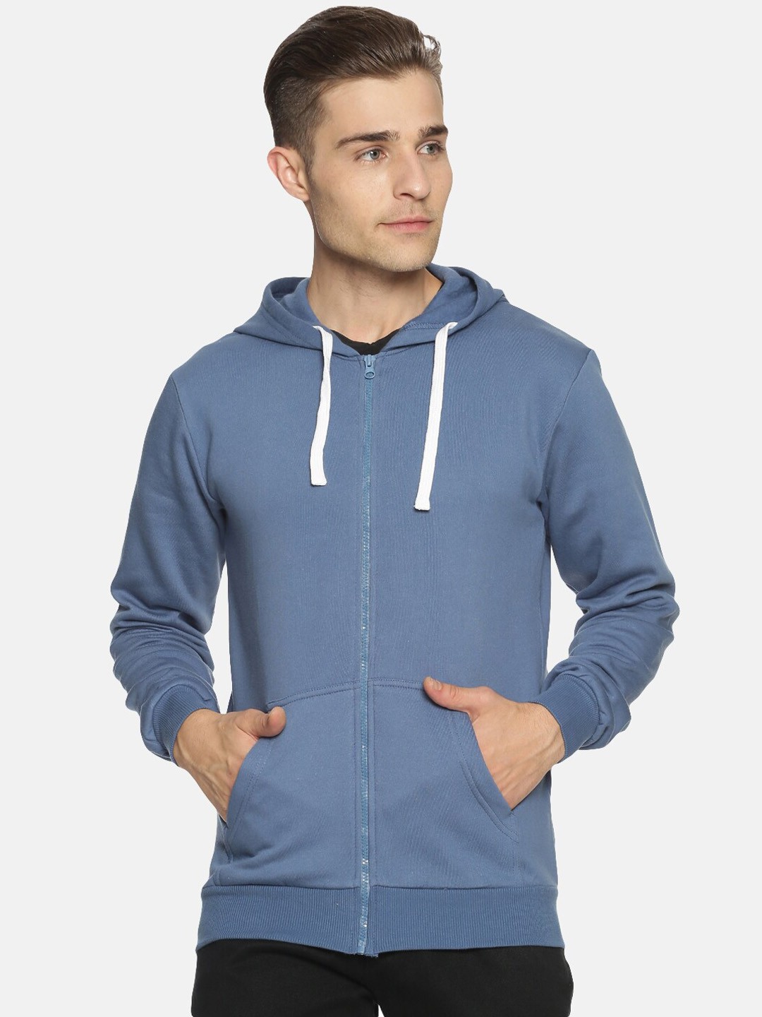 

Instafab Men Blue Solid Hooded Sweatshirt