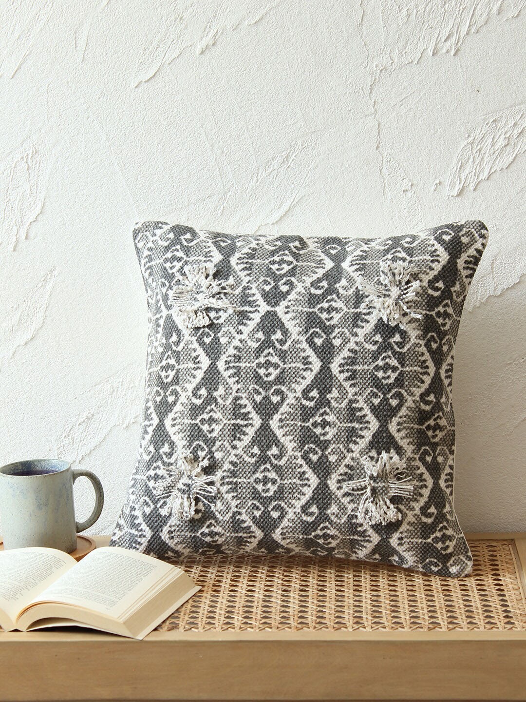 

House This Grey & Off-White Set of Single Floral Square Cushion Covers