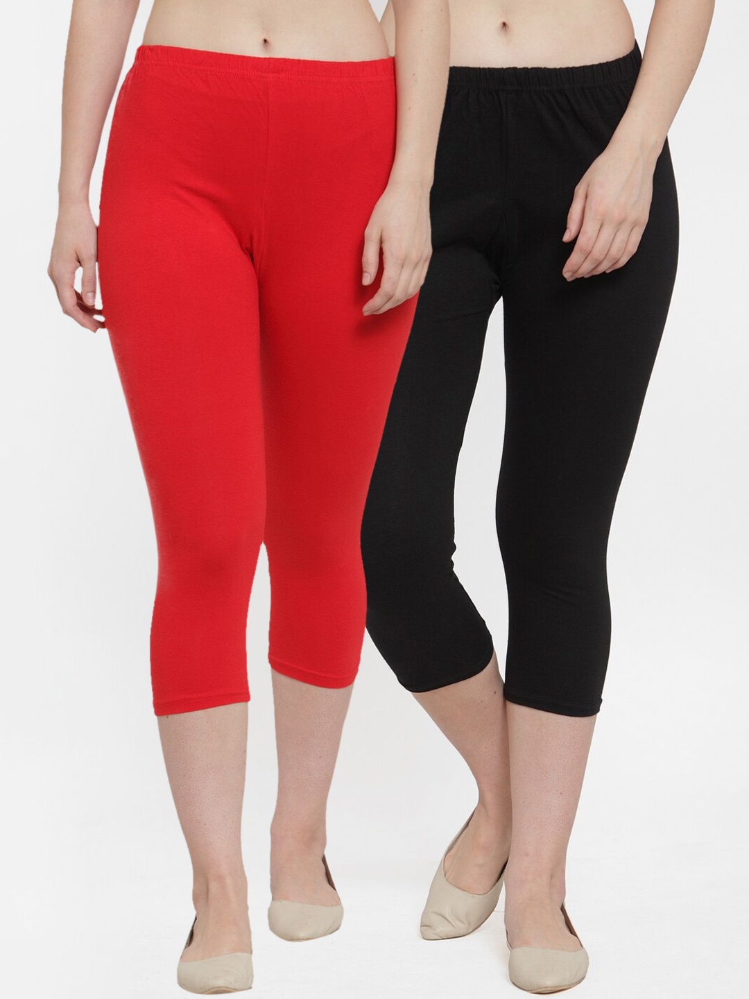 

GRACIT Women Pack Of 2 Solid Three-Fourth Length Leggings, Black