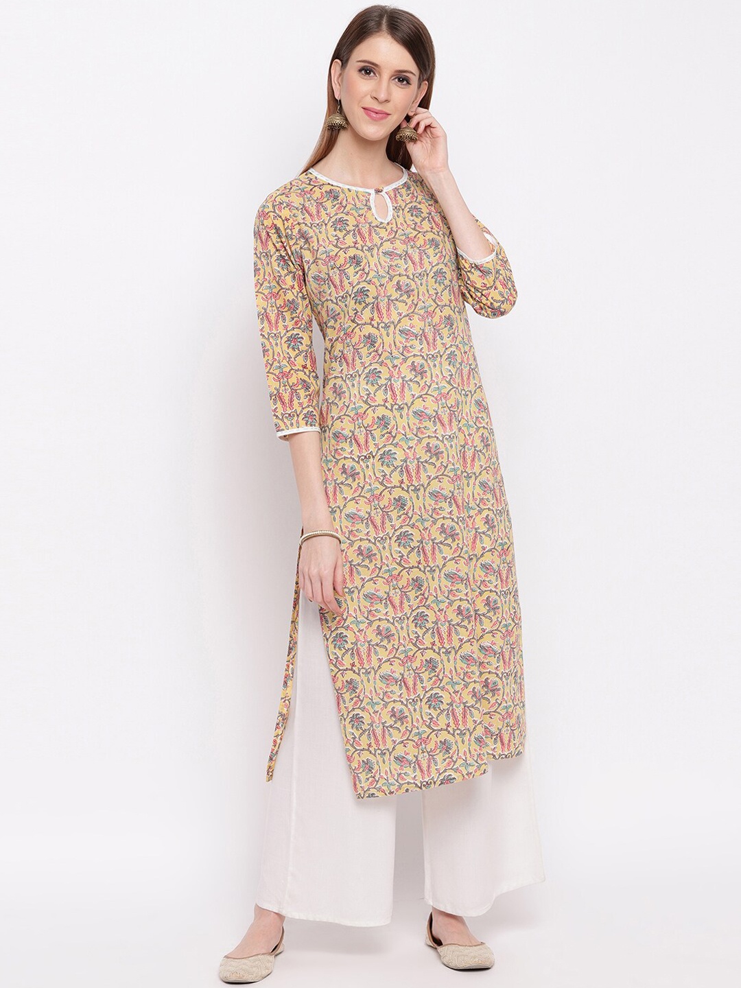 

Vbuyz Women Yellow Printed Straight Kurta