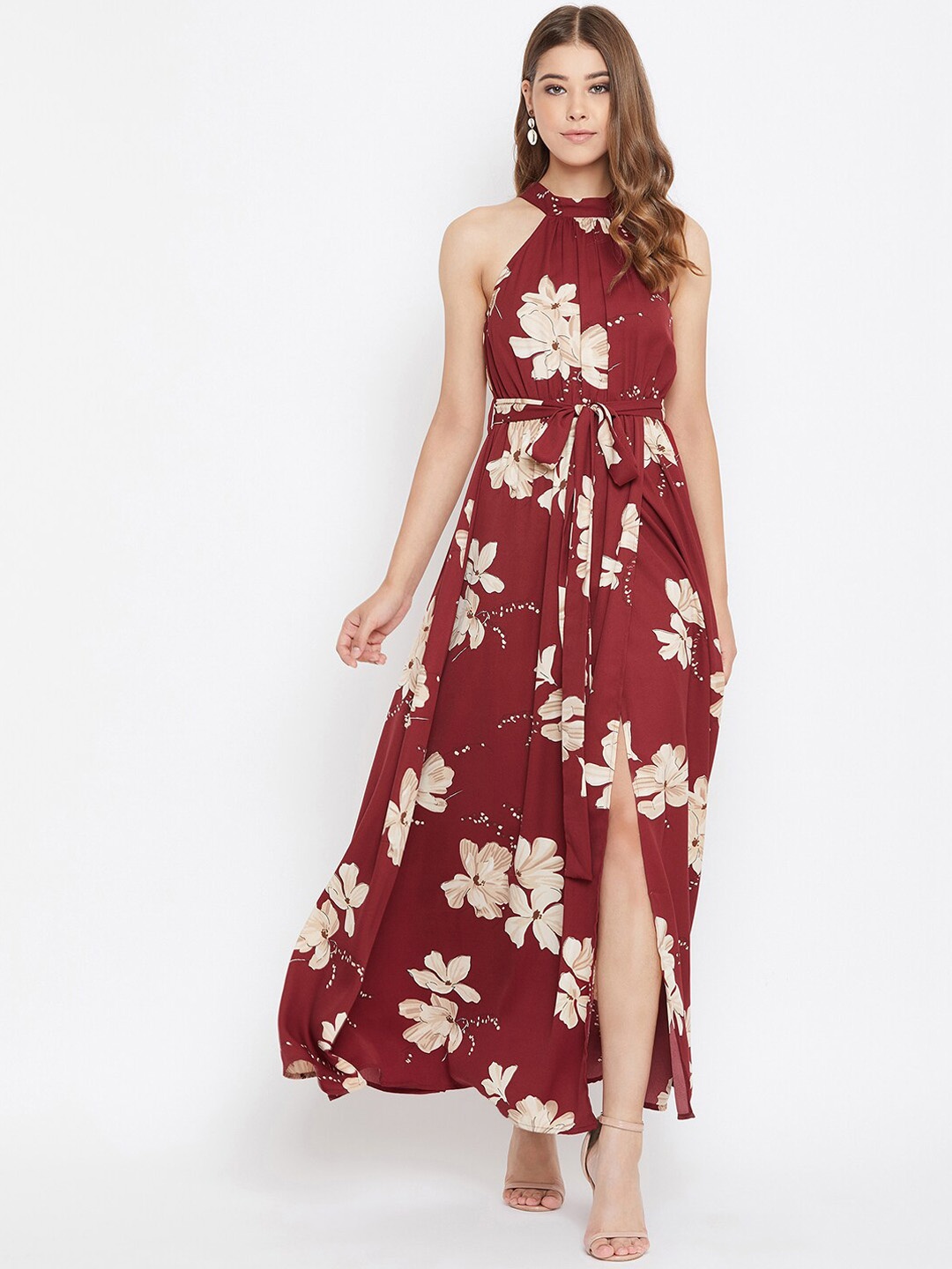 Berrylush Women Maroon Printed Maxi Dress